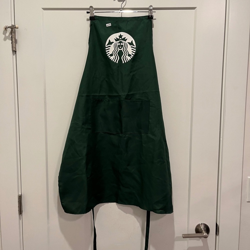 Starbucks Barista Apron Green Siren Logo Bib Pockets Coffee Shop Uniform